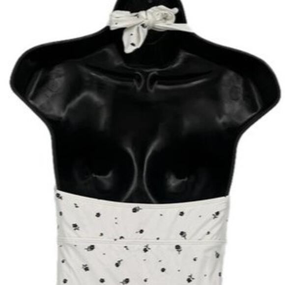 Swimsuit Structured One Piece in White with Black Floral Size Small - Picture 5 of 6